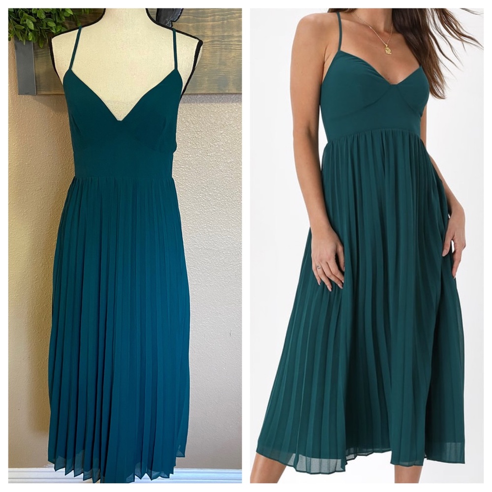 Lulus Perfectly Passionate Emerald Green Pleated Sleeveless Midi Dress